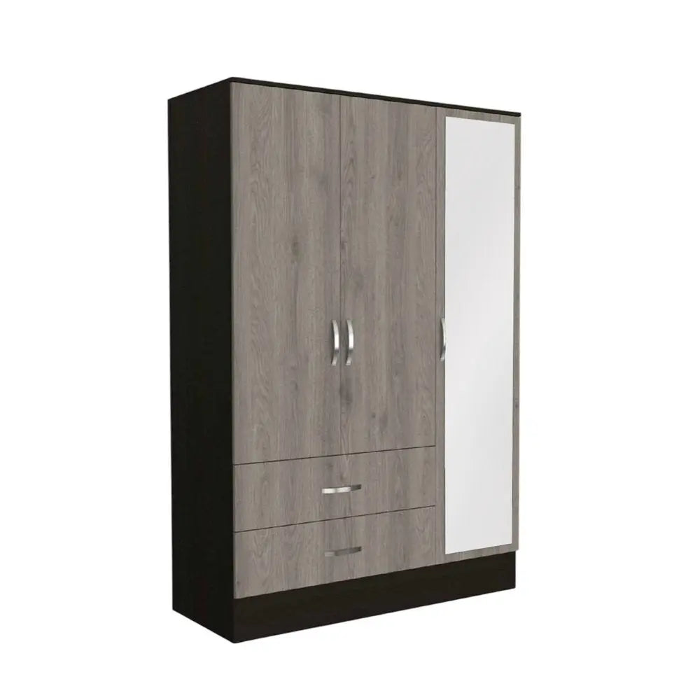 71" Brown and Black Mirrored Two Drawer Combo Dresser HomeRoots