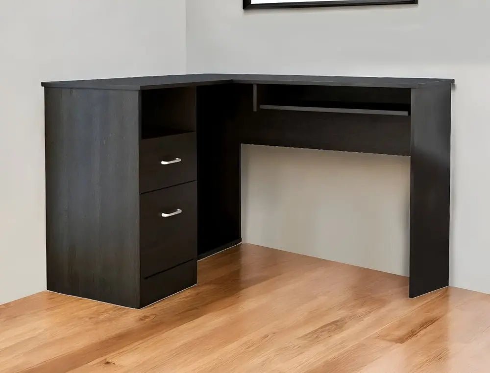 41" Black L Shape Computer Desk With Two Drawers - NOBLE HOME INTERIORS