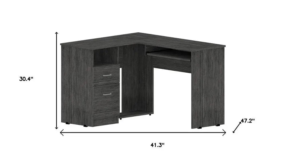 41" Gray L Shape Computer Desk With Two Drawers - NOBLE HOME INTERIORS