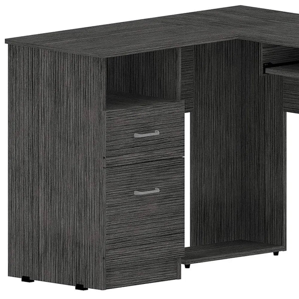 41" Gray L Shape Computer Desk With Two Drawers - NOBLE HOME INTERIORS
