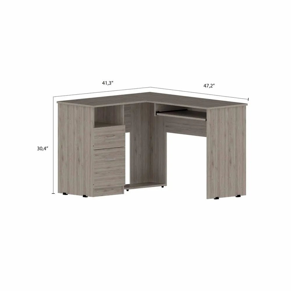 41" Light Gray L Shape Computer Desk With Two Drawers - NOBLE HOME INTERIORS