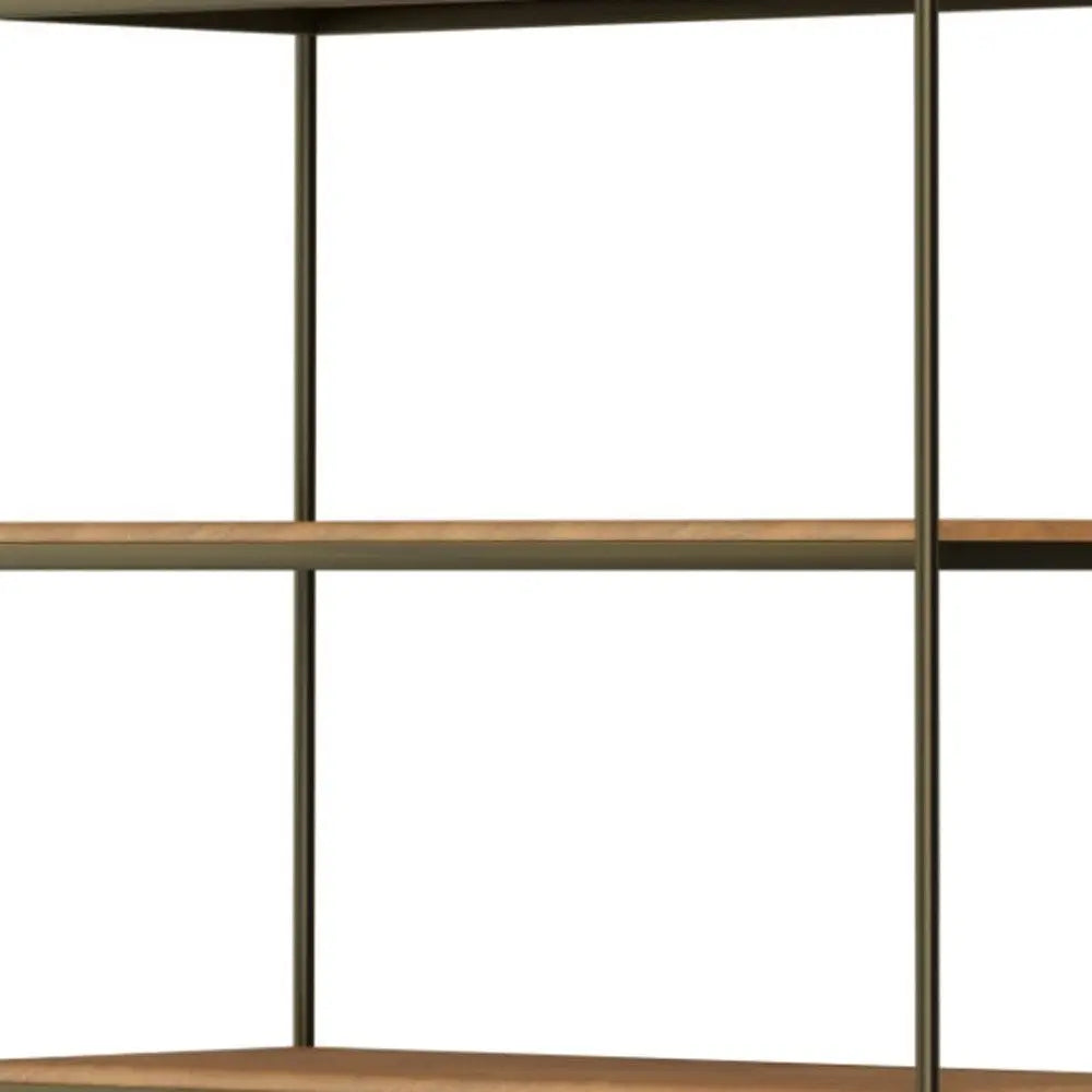 42" Antiqued Brass And Light Brown Distressed Metal and Solid Wood Four Tier Bookcase with Two Doors - NOBLE HOME INTERIORS