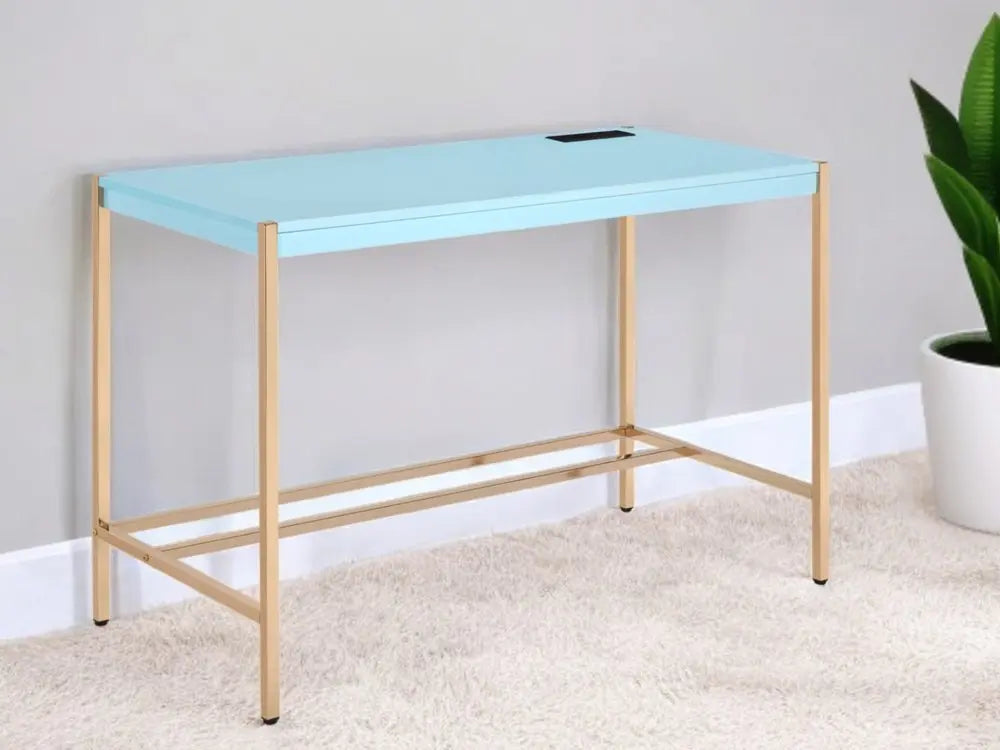 42" Baby Blue and Gold Writing Desk - NOBLE HOME INTERIORS