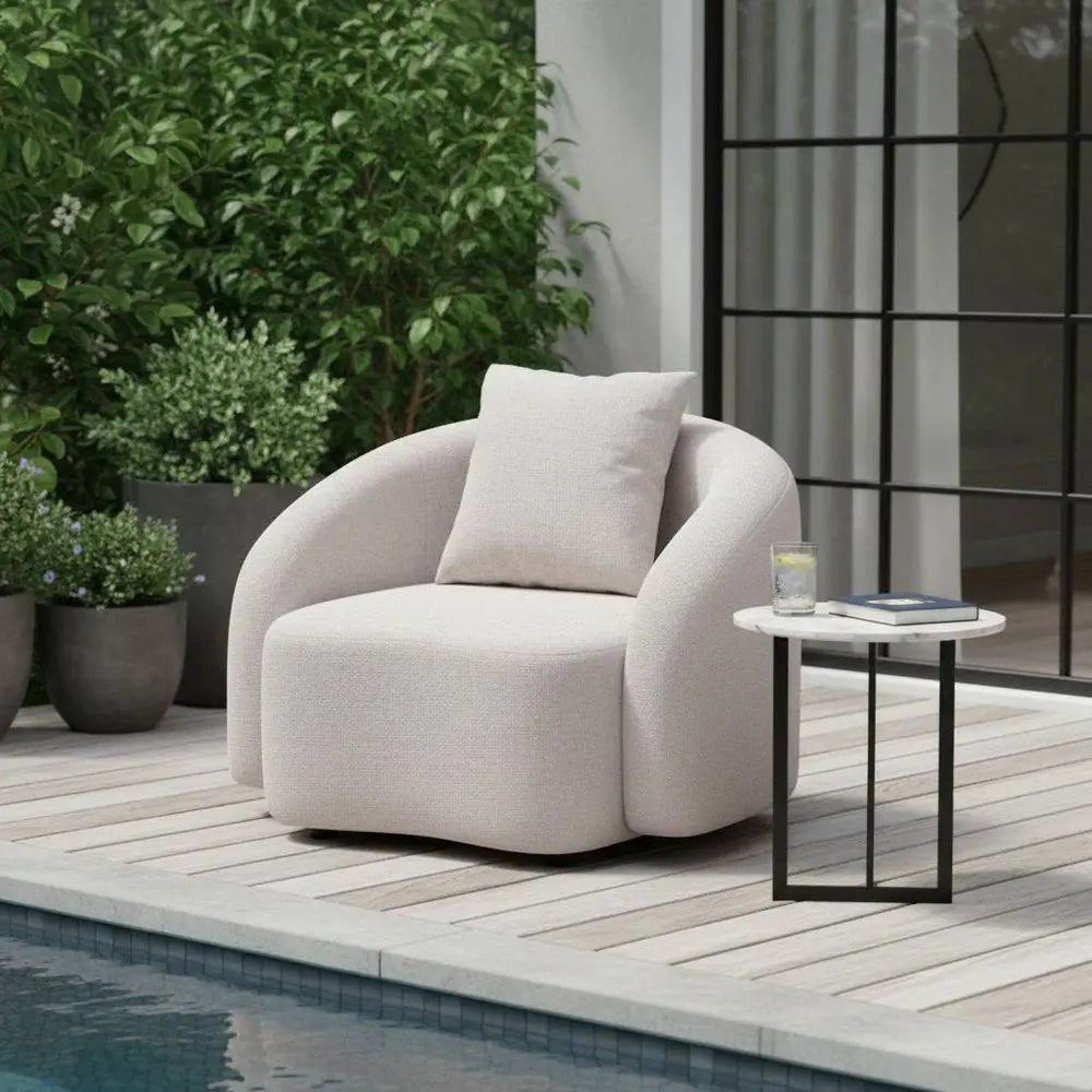 42" Beige Outdoor Accent Chair with Beige Cushions - NOBLE HOME INTERIORS