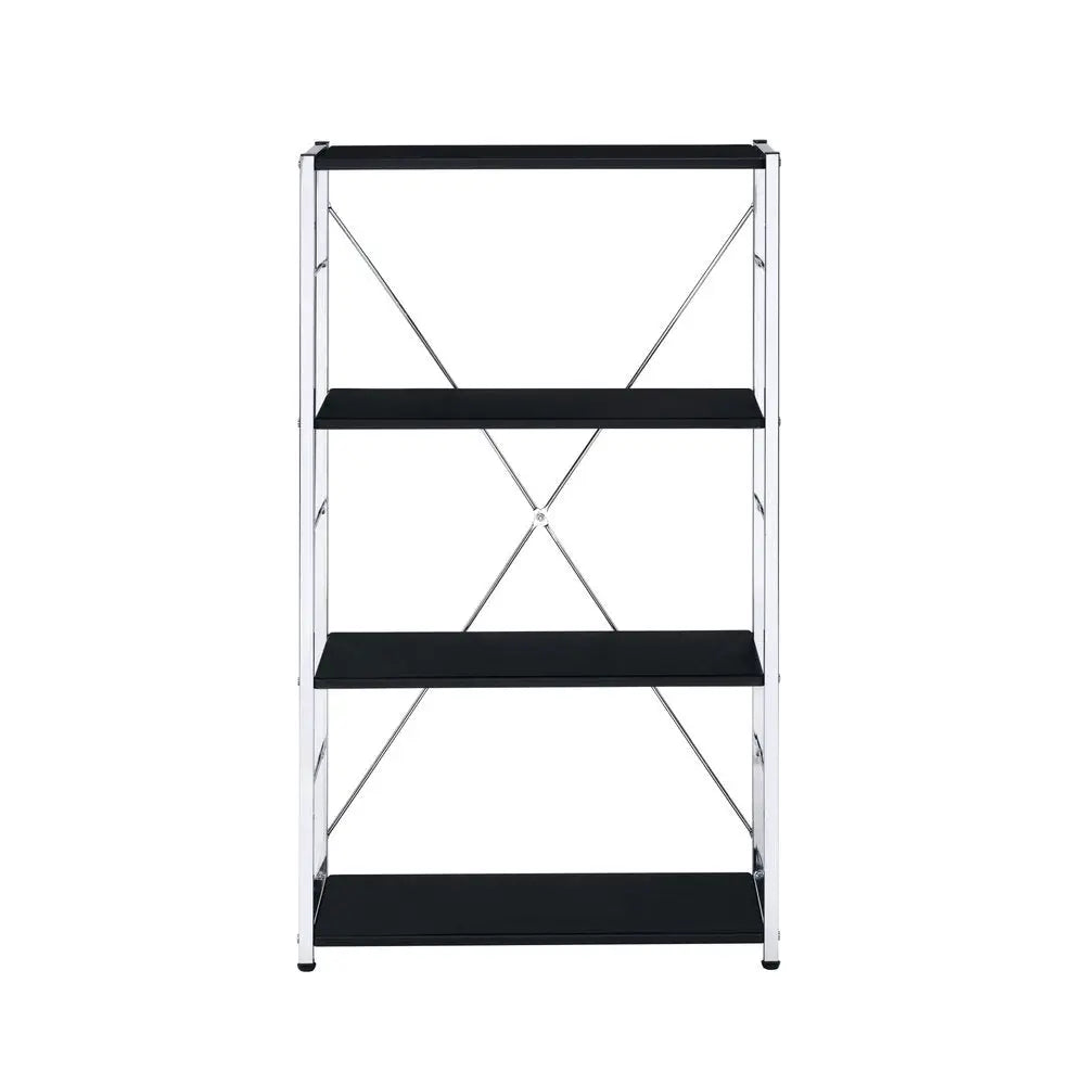 42" Black And Silver Metal and Wood Four Tier Etagere Bookcase - NOBLE HOME INTERIORS