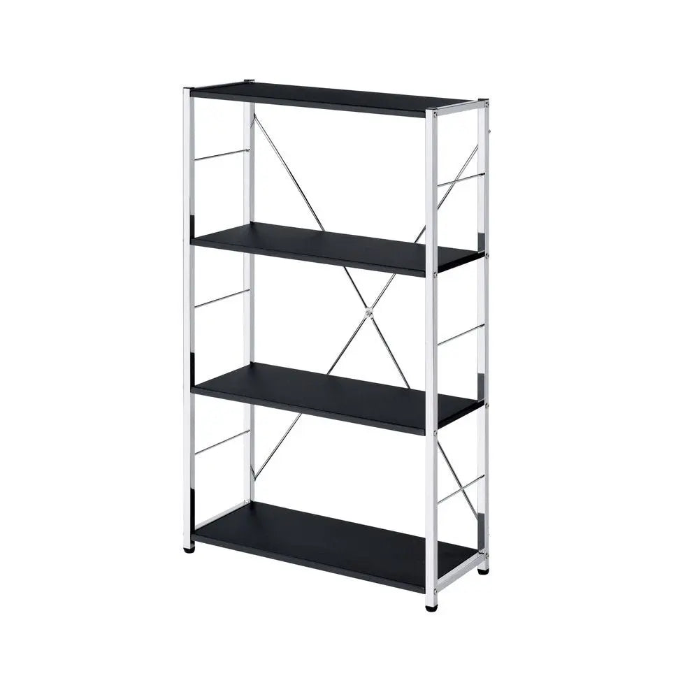 42" Black And Silver Metal and Wood Four Tier Etagere Bookcase - NOBLE HOME INTERIORS