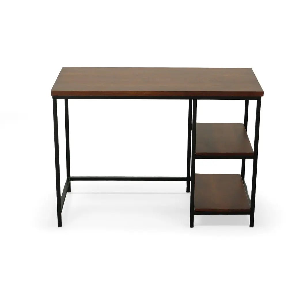 42" Chestnut and Black Solid Wood and Metal Computer Desk - NOBLE HOME INTERIORS