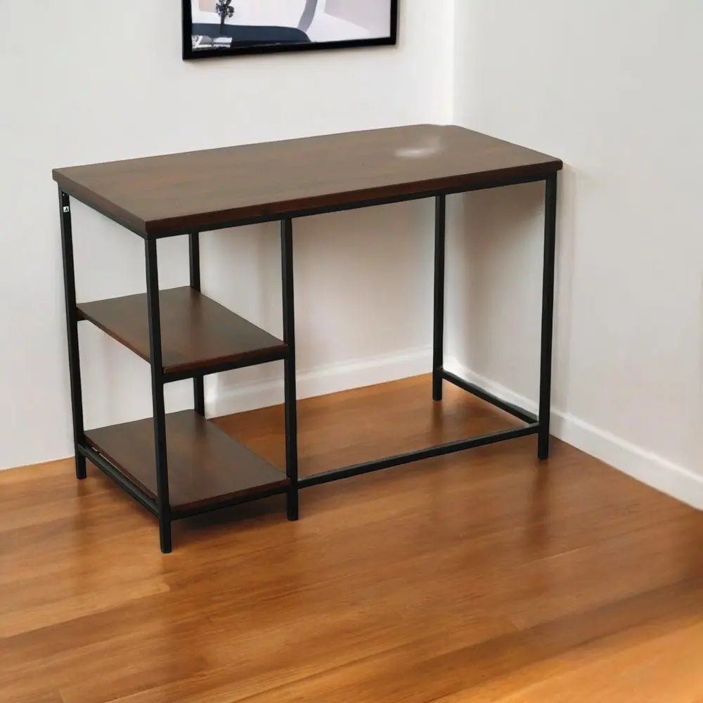 42" Chestnut and Black Solid Wood and Metal Computer Desk - NOBLE HOME INTERIORS