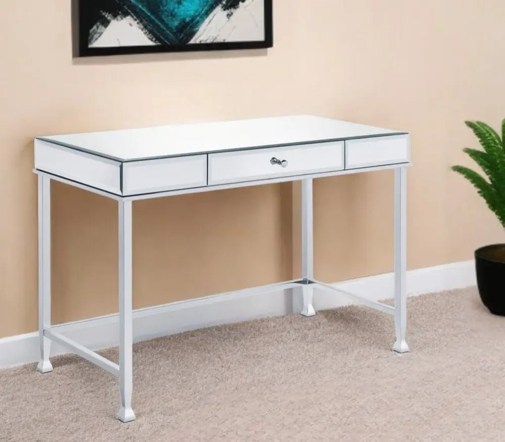 42" Clear and Silver Mirrored Writing Desk - NOBLE HOME INTERIORS