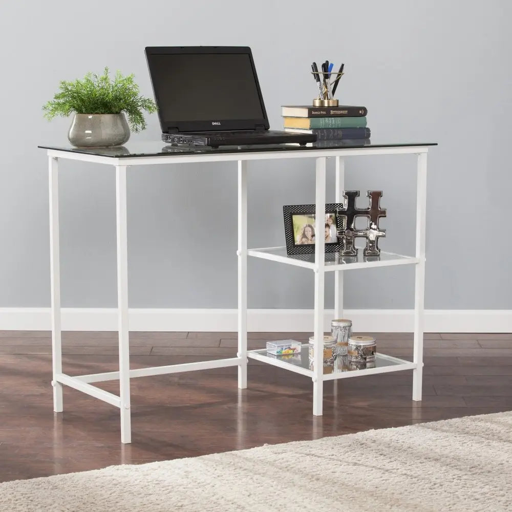 42" Clear and White Glass Writing Desk - NOBLE HOME INTERIORS