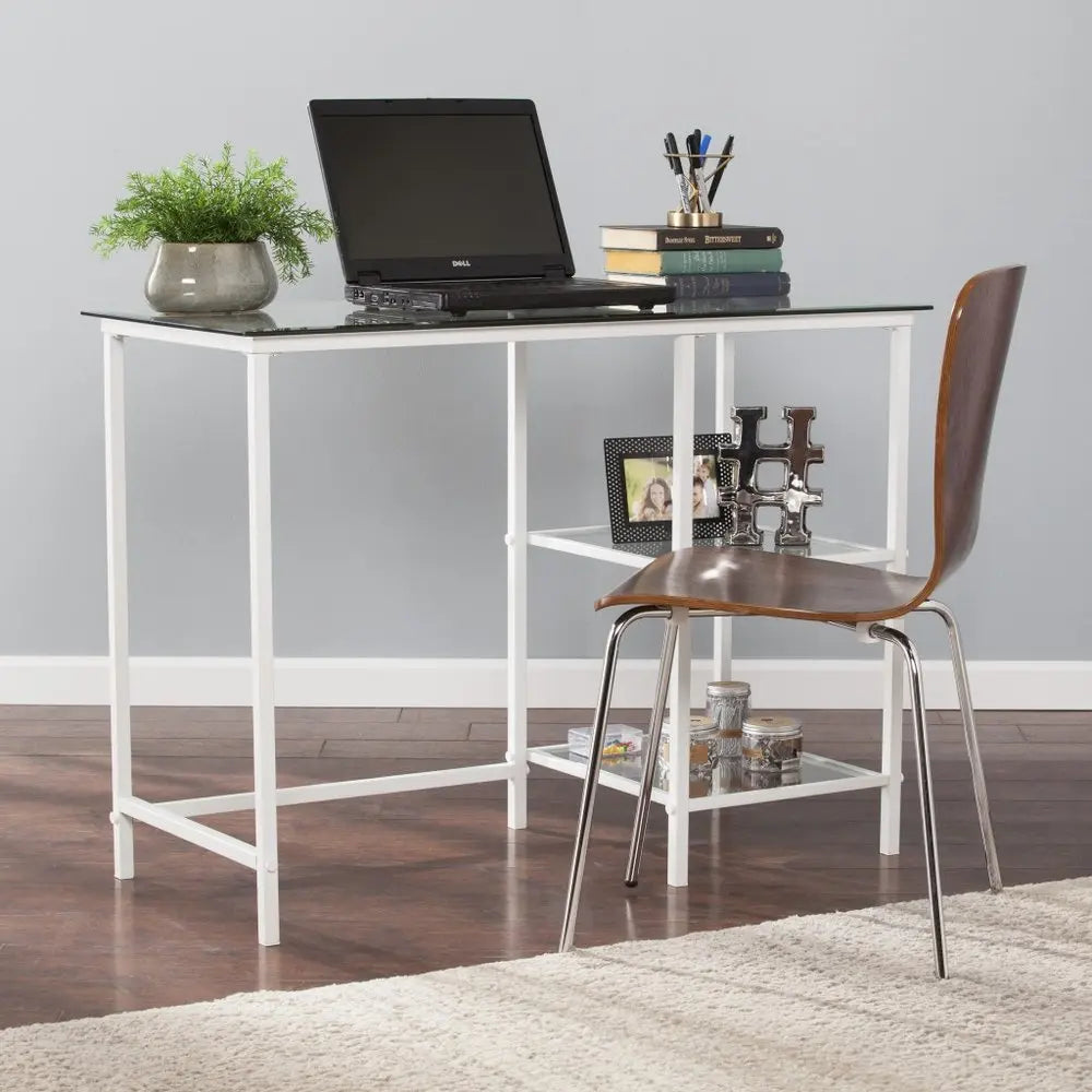 42" Clear and White Glass Writing Desk - NOBLE HOME INTERIORS