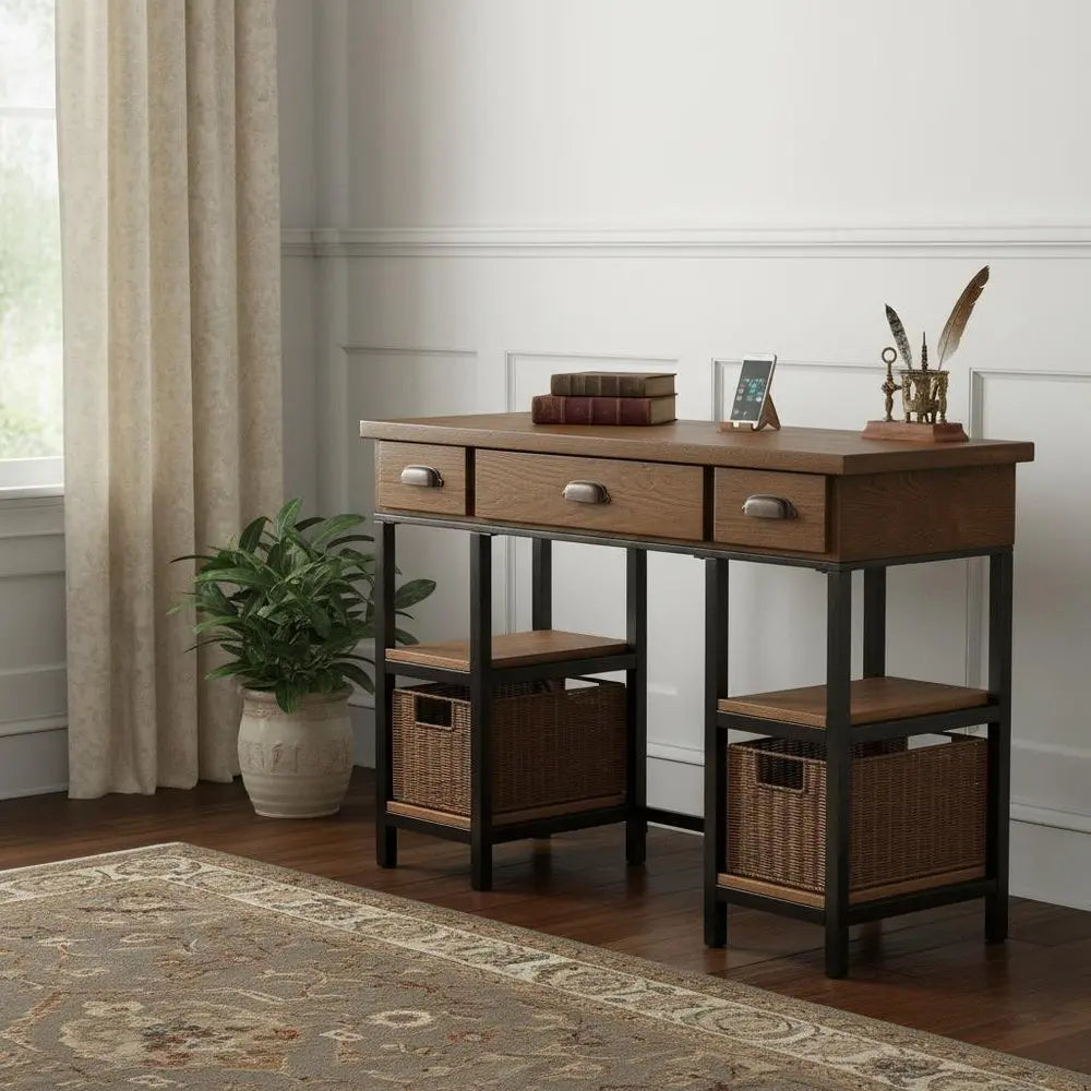 42" Gray And Black Writing Desk With Three Drawers - NOBLE HOME INTERIORS