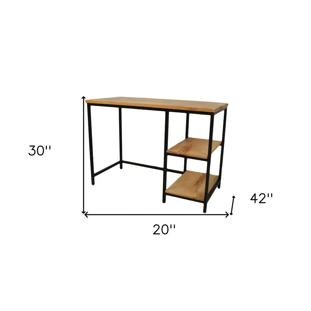 42" Natural and Black Solid Wood and Metal Computer Desk - NOBLE HOME INTERIORS