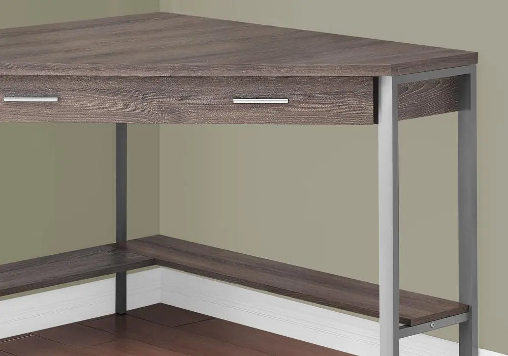 42" Taupe and Silver Corner Computer Desk - NOBLE HOME INTERIORS