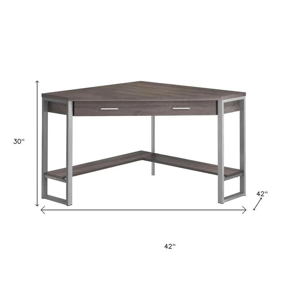 42" Taupe and Silver Corner Computer Desk - NOBLE HOME INTERIORS