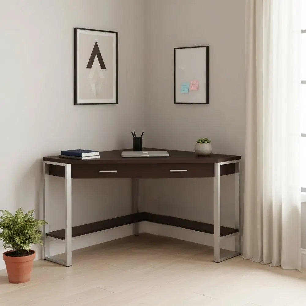 42" Taupe and Silver Corner Computer Desk - NOBLE HOME INTERIORS