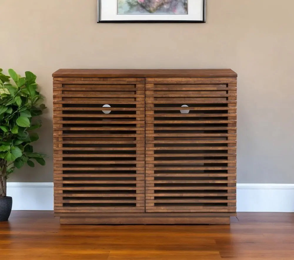 42" Walnut Wood Accent Cabinet With Three Shelves And Two Drawers - NOVA HOME FURNITURE