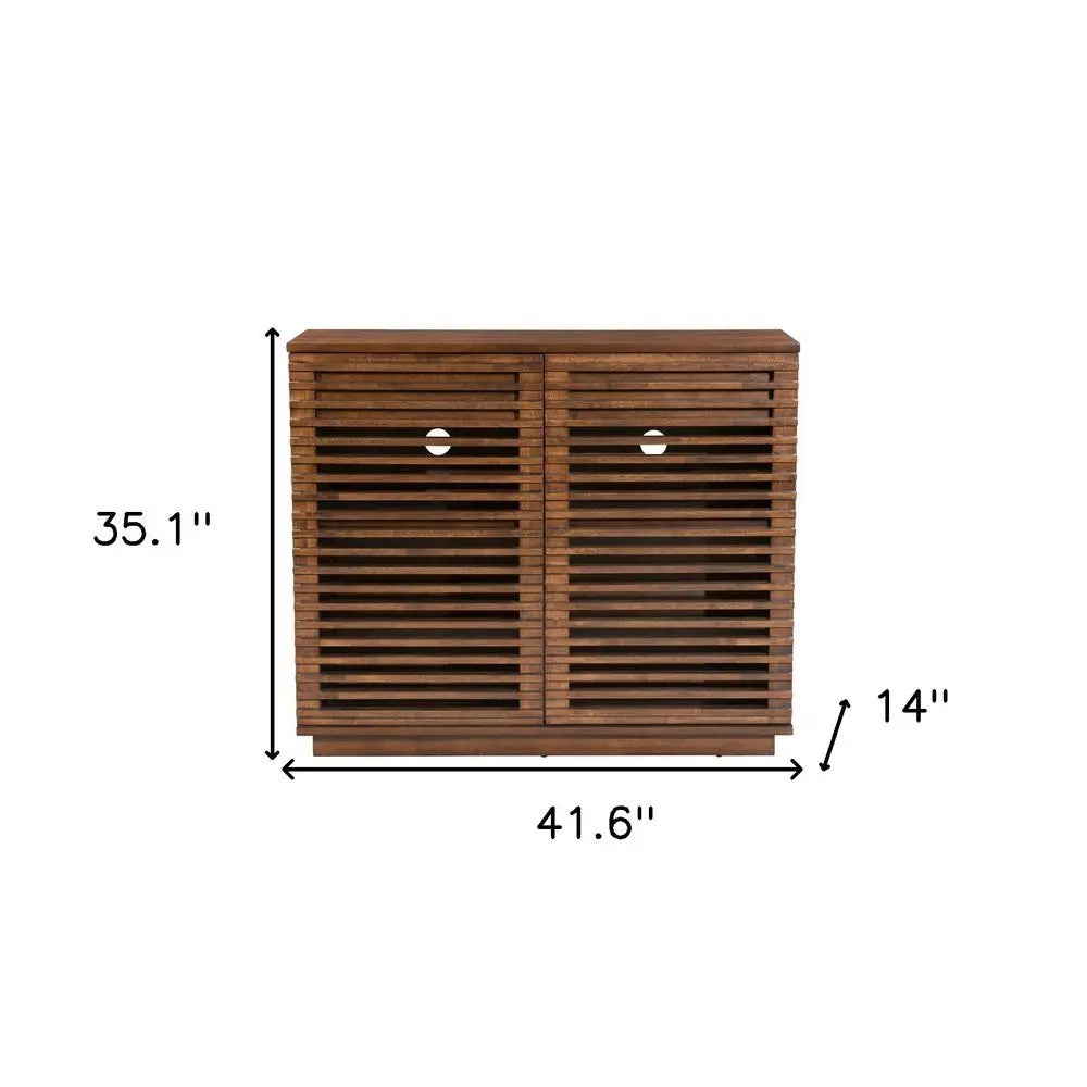 42" Walnut Wood Accent Cabinet With Three Shelves And Two Drawers - NOVA HOME FURNITURE