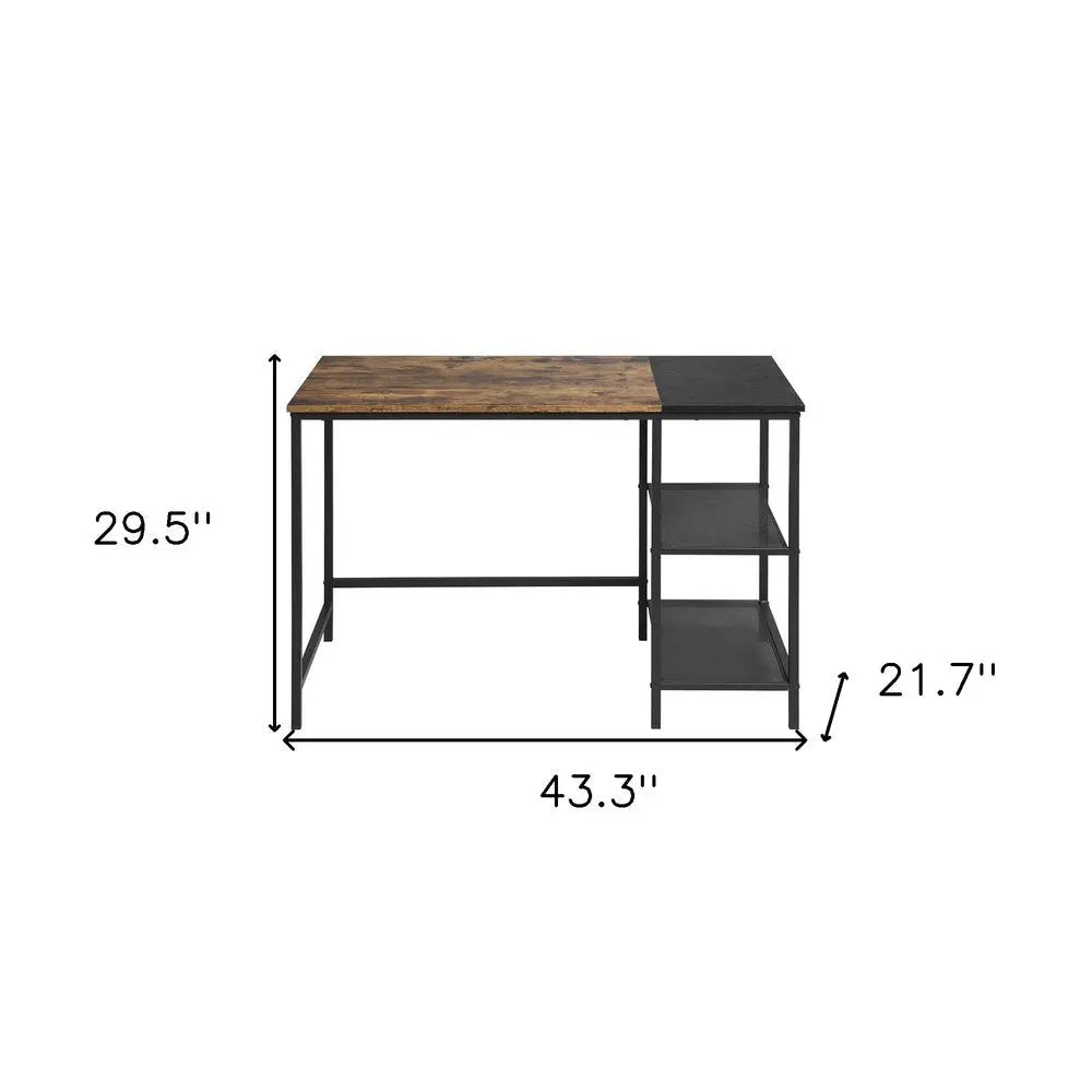 43" Brown and Black Wood and Metal H - Shape Computer Desk - NOBLE HOME INTERIORS