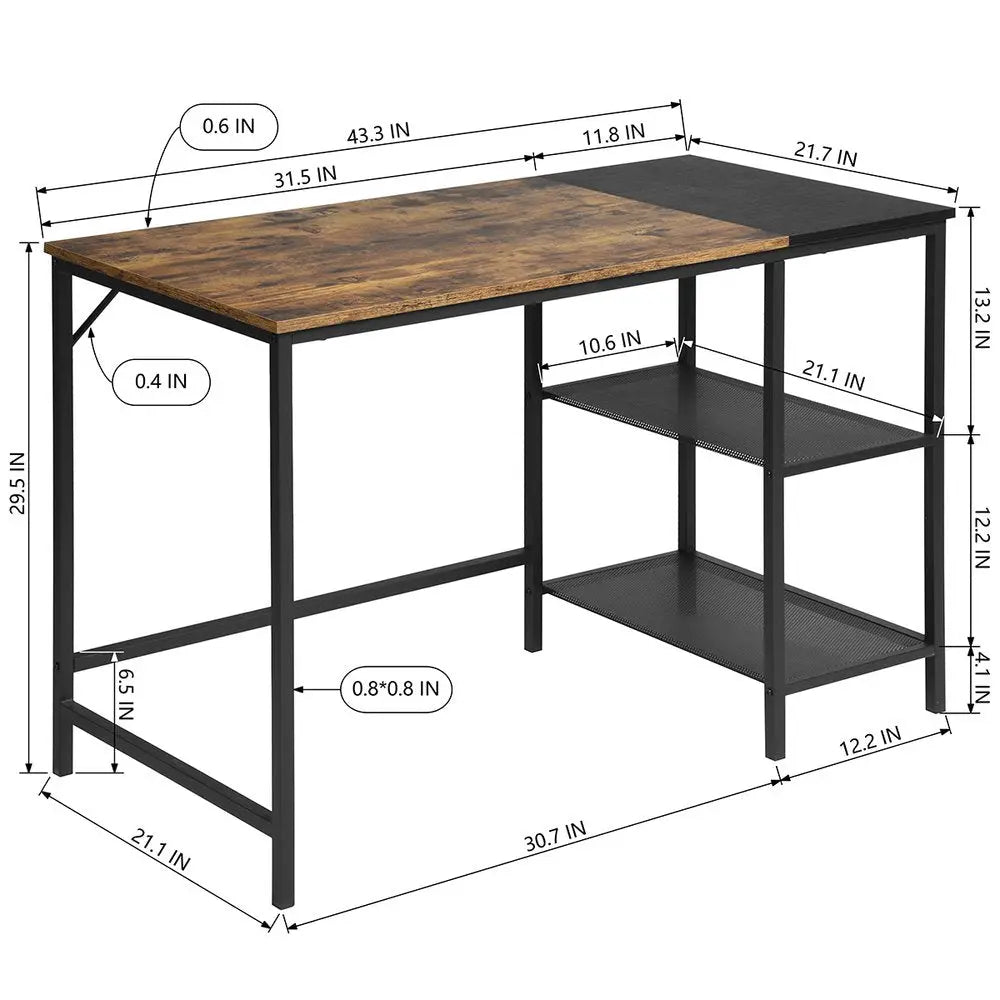 43" Brown and Black Wood and Metal H - Shape Computer Desk - NOBLE HOME INTERIORS
