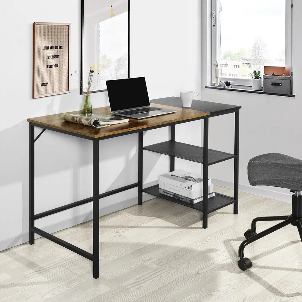 43" Brown and Black Wood and Metal H - Shape Computer Desk - NOBLE HOME INTERIORS