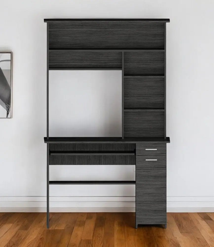 43" Gray Computer Desk With Hutch - NOBLE HOME INTERIORS