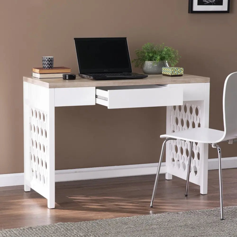 43" Natural And White Writing Desk With Three Drawers - NOBLE HOME INTERIORS