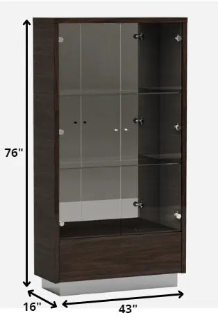 43" Silver and Dark Brown Display Stand With Three Shelves And One Drawer - NOVA HOME FURNITURE
