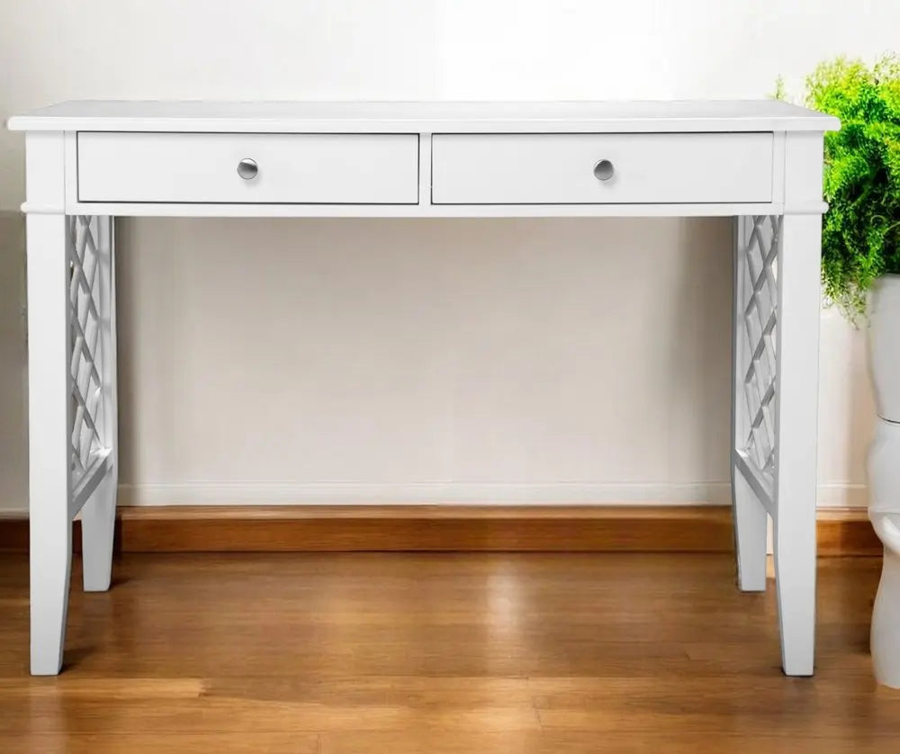 43" White Writing Desk With Two Drawers - NOBLE HOME INTERIORS