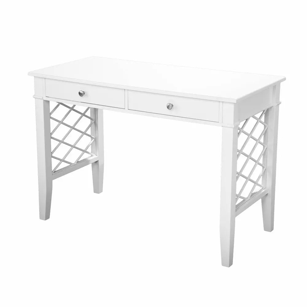 43" White Writing Desk With Two Drawers - NOBLE HOME INTERIORS