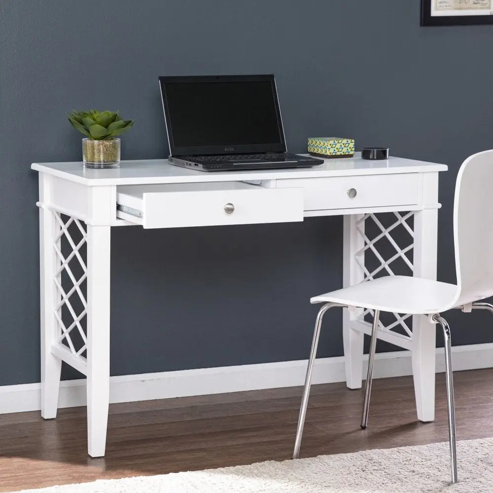 43" White Writing Desk With Two Drawers - NOBLE HOME INTERIORS