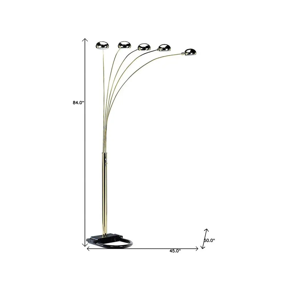 84" Gold Five Light Arc Floor Lamp With Brass Metal Dome Shade HomeRoots