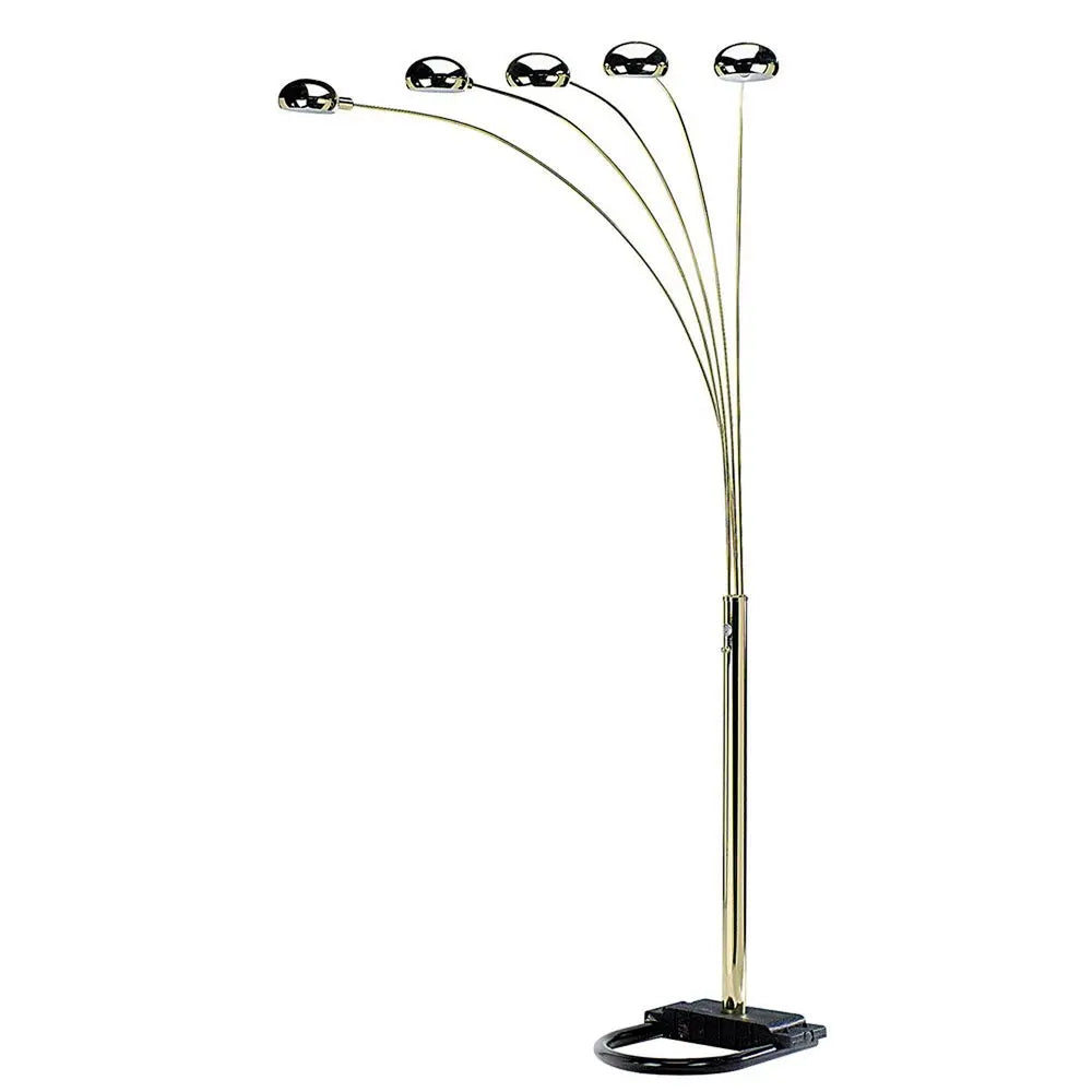 84" Gold Five Light Arc Floor Lamp With Brass Metal Dome Shade HomeRoots