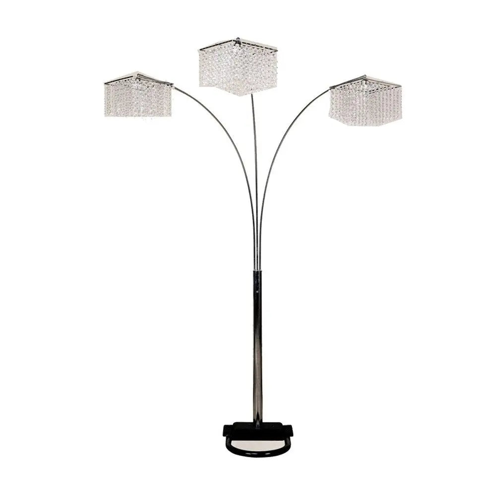 84" Silver Three Light Arched Floor Lamp With Clear Crystal Square Shade HomeRoots