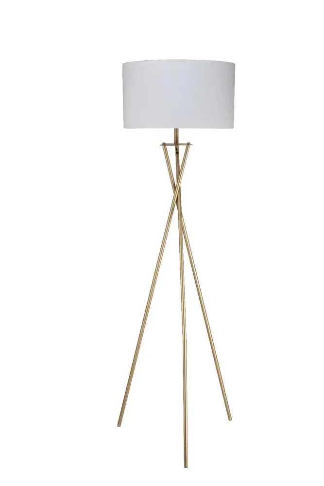 65" Gold And White Tripod Floor Lamp With White Fabric Drum Shade HomeRoots