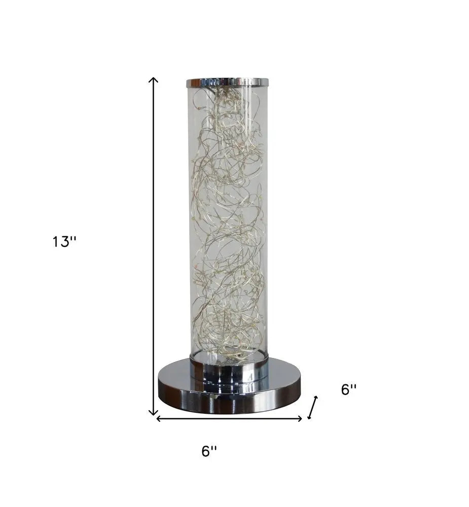 13" Silver Metal Column LED Table Lamp HomeRoots