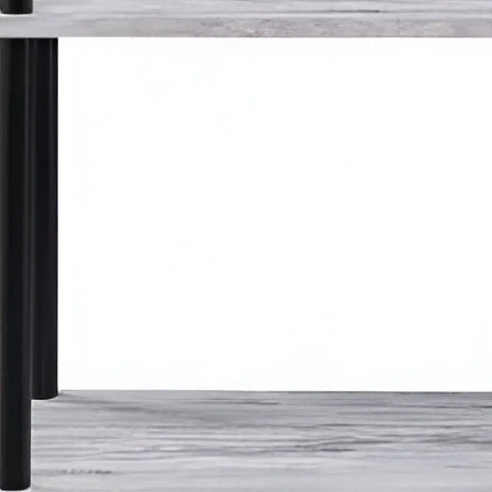 44" Antiqued White And Black Distressed Metal and Wood Four Tier Etagere Bookcase - NOBLE HOME INTERIORS