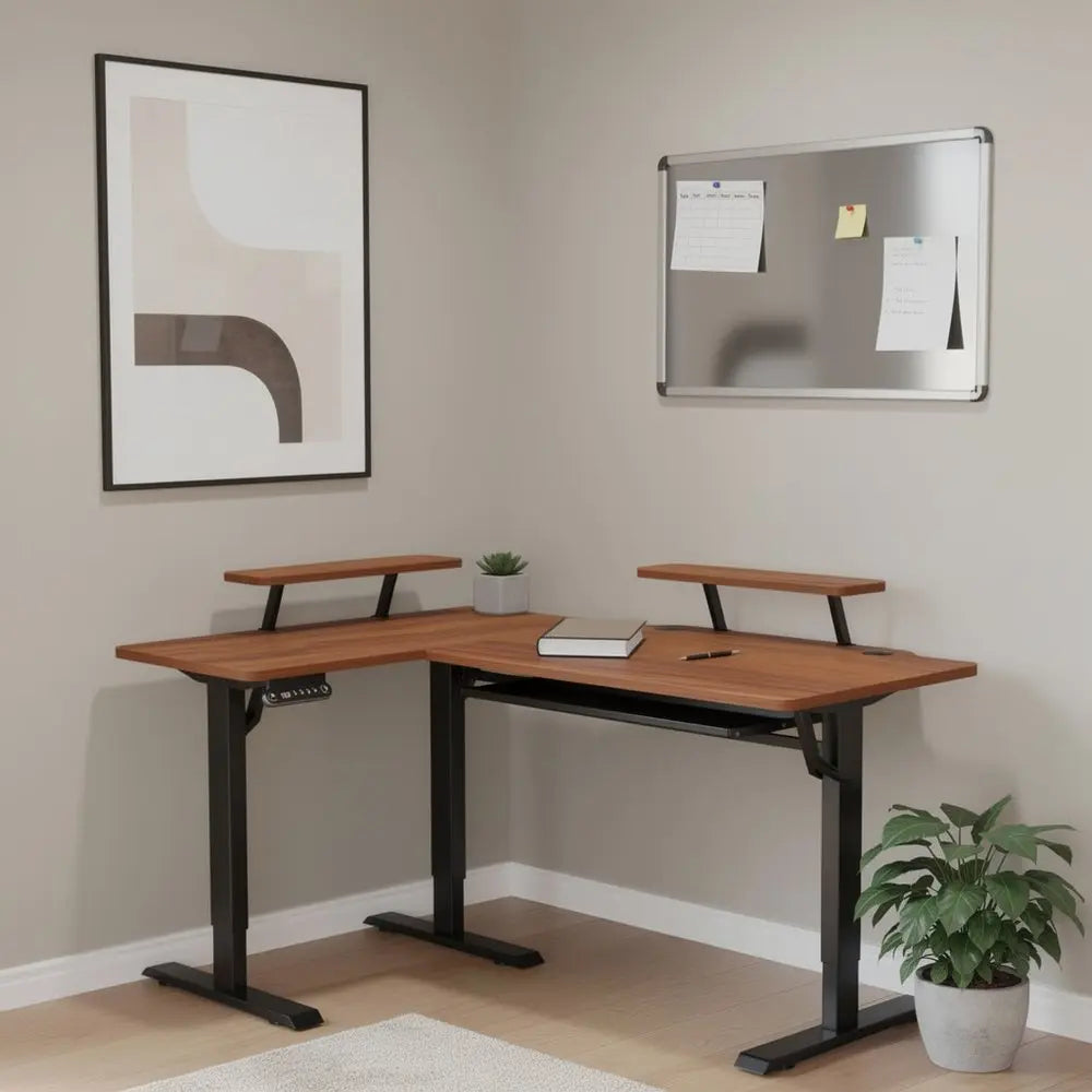 45" Adjustable Oak and White Standing Desk - NOBLE HOME INTERIORS