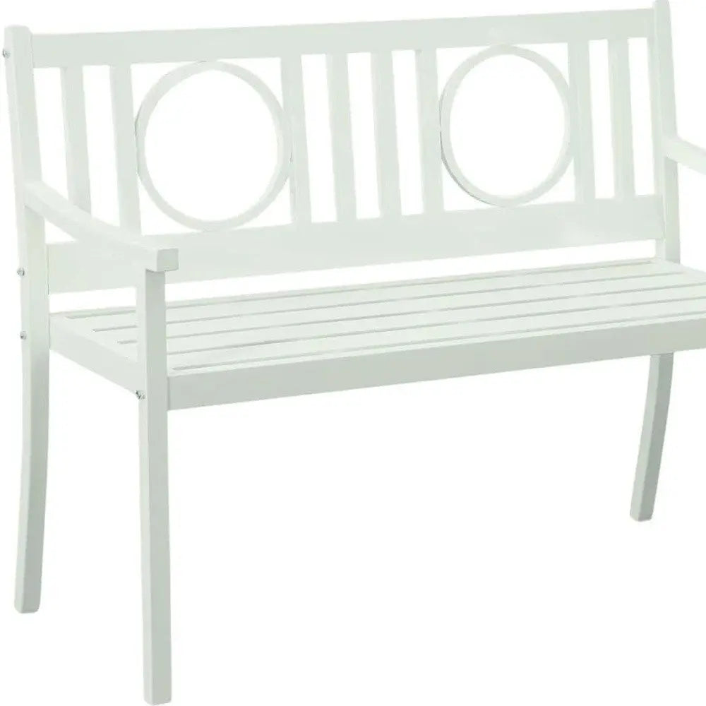 45" White Metal Garden Patio Bench - NOBLE HOME INTERIORS