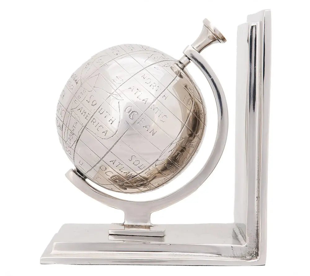 4.5" X 6.75" X 7.75" Alum Globe Bookend Set Of Two - NOBLE HOME INTERIORS