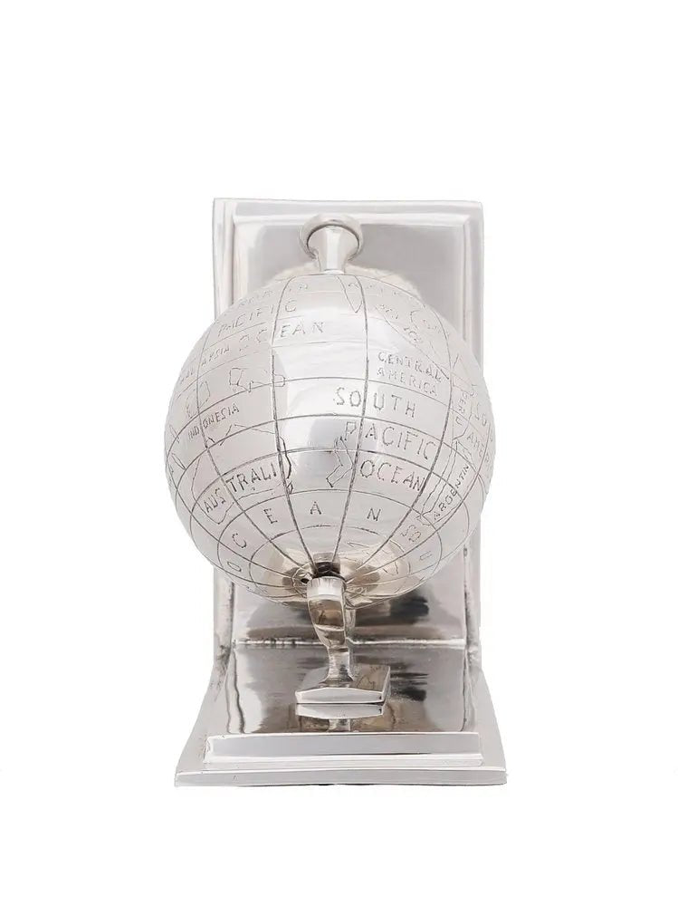 4.5" X 6.75" X 7.75" Alum Globe Bookend Set Of Two - NOBLE HOME INTERIORS