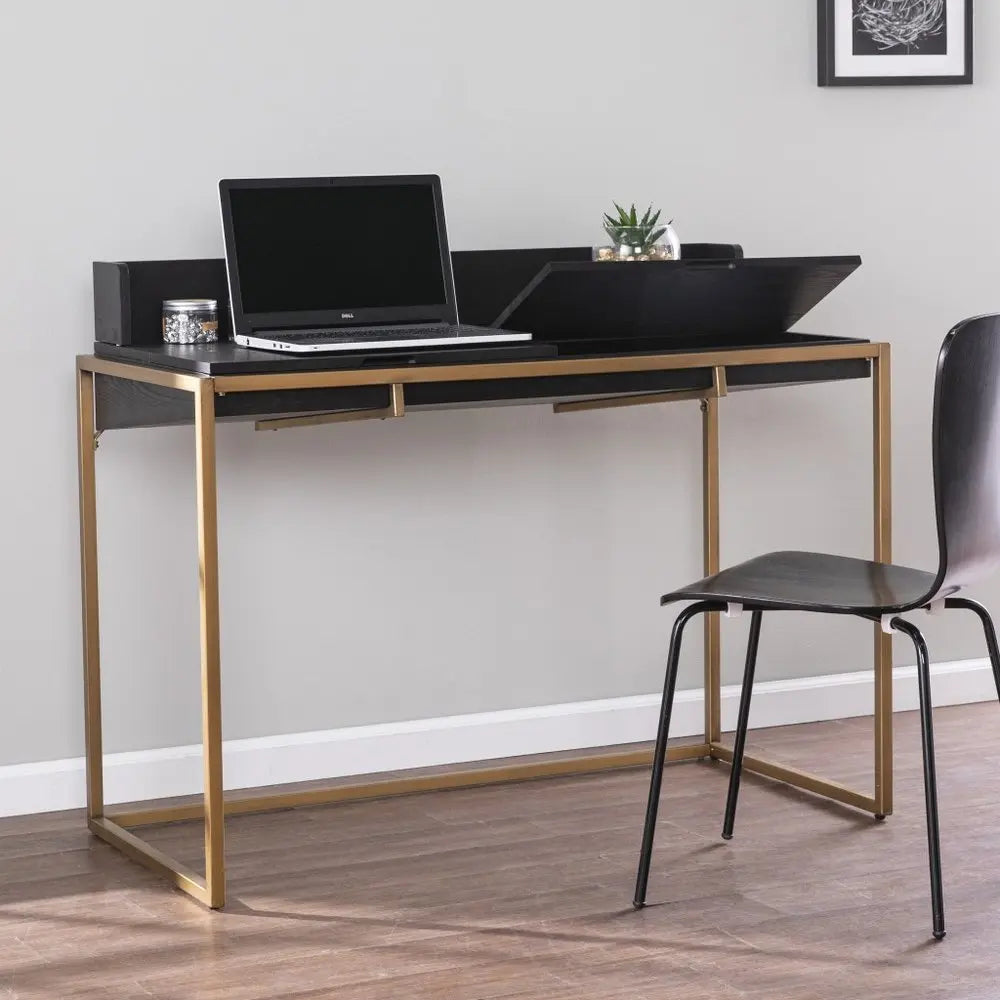 46" Black And Gold Writing Desk - NOBLE HOME INTERIORS