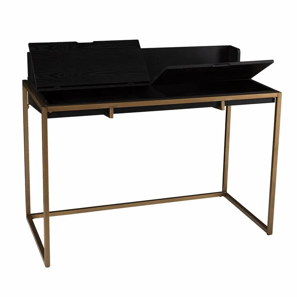 46" Black And Gold Writing Desk - NOBLE HOME INTERIORS