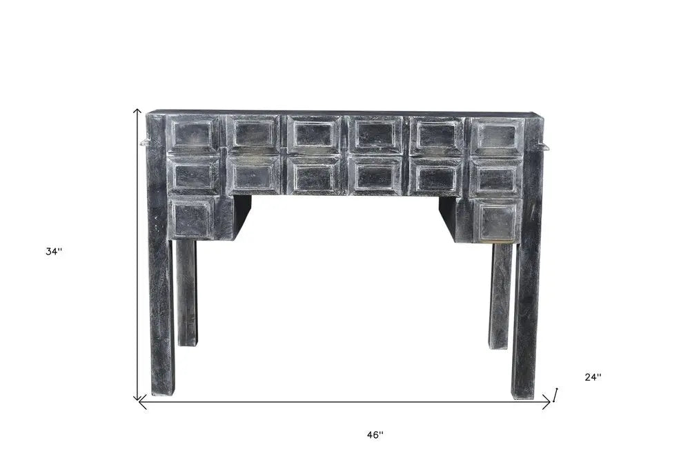 46" Black Solid Wood Writing Desk With Seven Drawers - NOBLE HOME INTERIORS