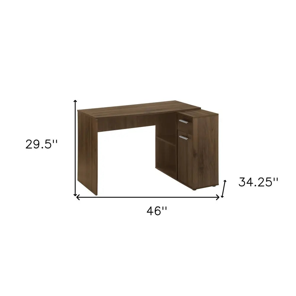 46" Brown Wood L Shape Computer Desk - NOBLE HOME INTERIORS