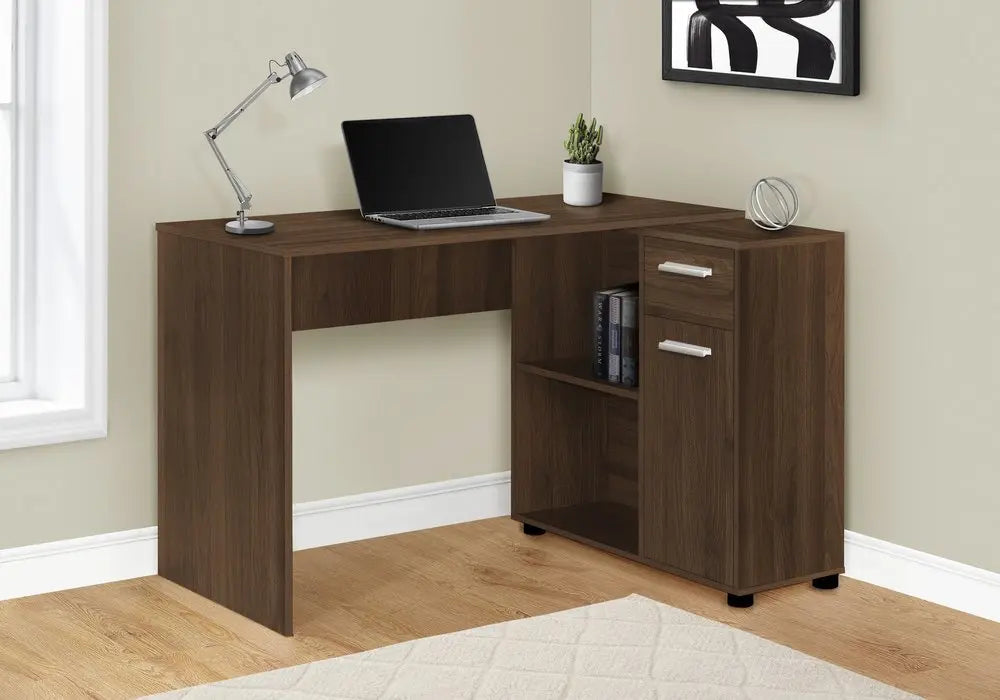 46" Brown Wood L Shape Computer Desk - NOBLE HOME INTERIORS