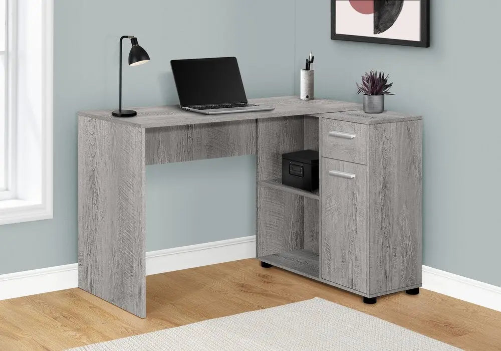 46" Gray Wood L Shape Computer Desk - NOBLE HOME INTERIORS