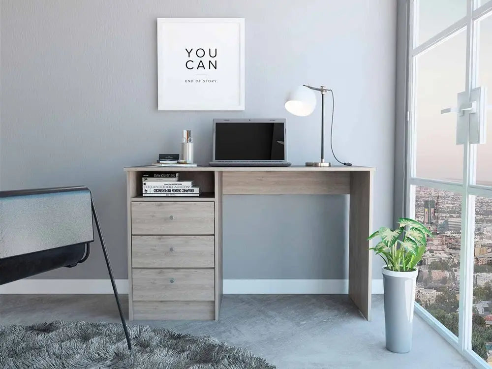 46" Light Gray and Brown Wood Computer Desk With Three Drawers - NOBLE HOME INTERIORS