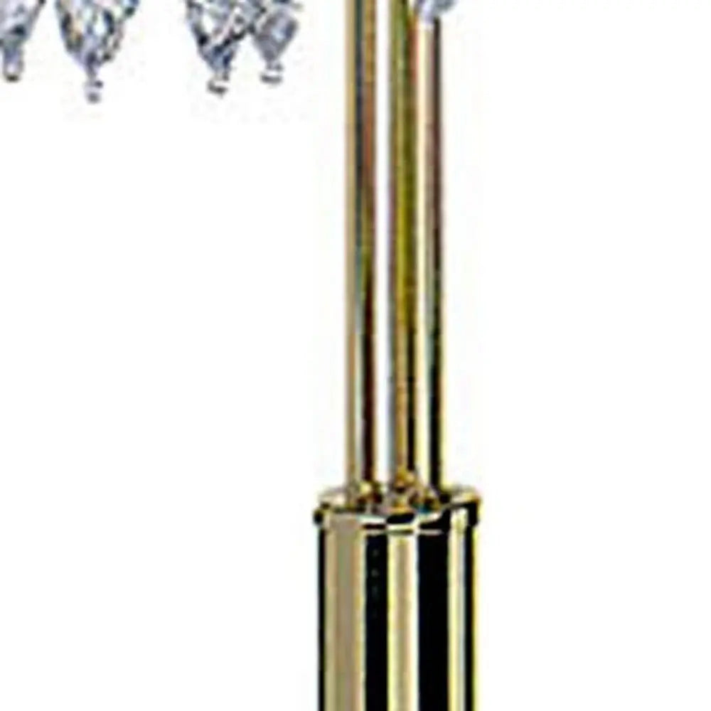 63" Gold Three Lights Candelabra Floor Lamp With Clear Faux Crystal Shades HomeRoots