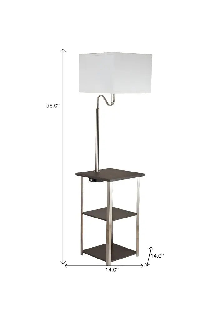 58" Steel Tray Table Floor Lamp With White Square Shade HomeRoots